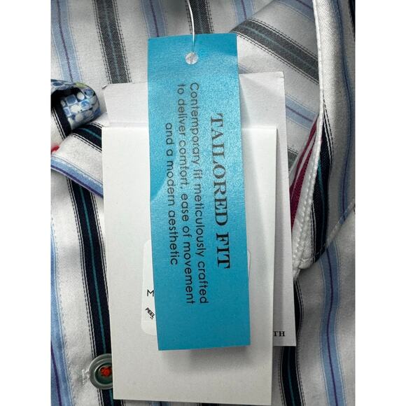 NWT Robert Graham Men's LS Tailored Fit Blue White Striped Button Up Shirt -Sz M - Picture 9 of 9